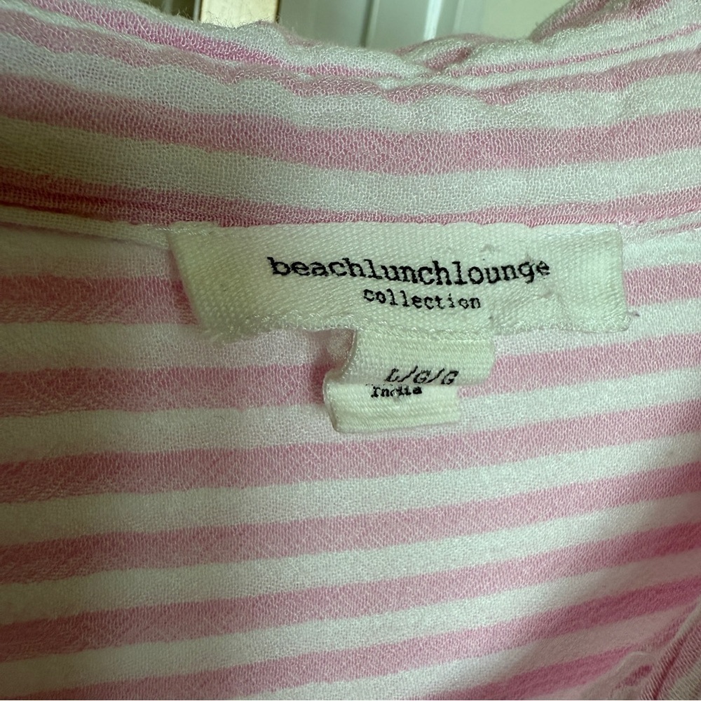 Beachlunchlounge Women's L Pink Striped Button-Up Shirt Long Sleeve Rayon Beach - Picture 7 of 10